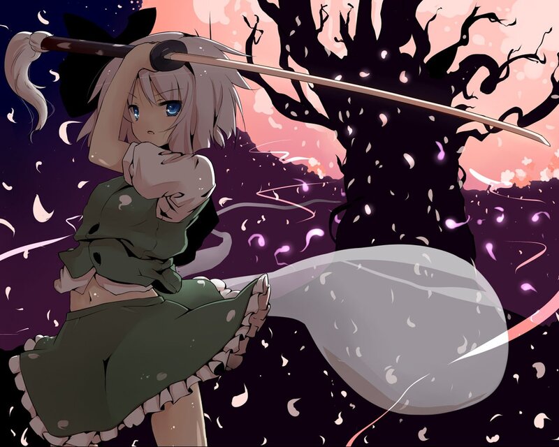 Anime girl with sword in cherry blossom