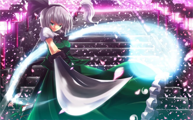 Anime girl with sword in cherry blossom