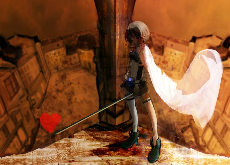 Anime girl with sword in city