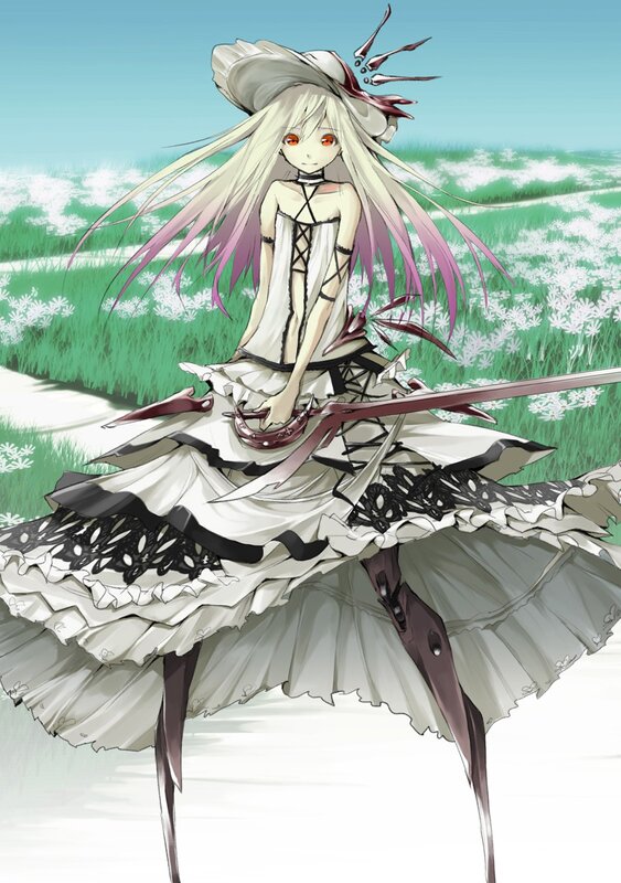 anime girl with sword in field