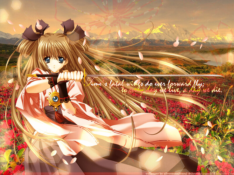 Anime girl with sword in field