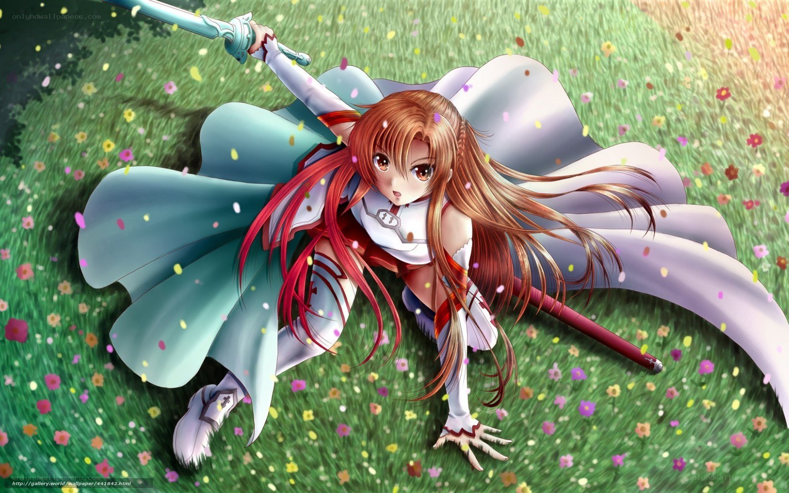 anime girl with sword in field