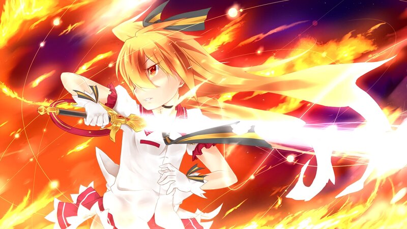 anime girl with sword in fire