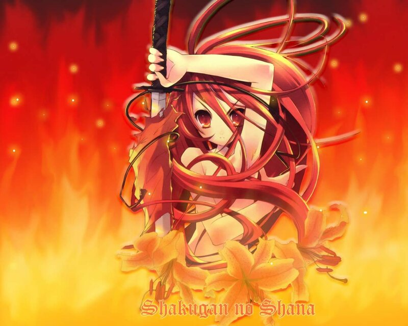 Anime girl with sword in fire