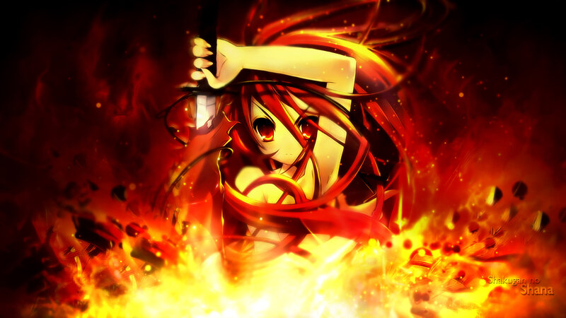 Anime girl with sword in fire
