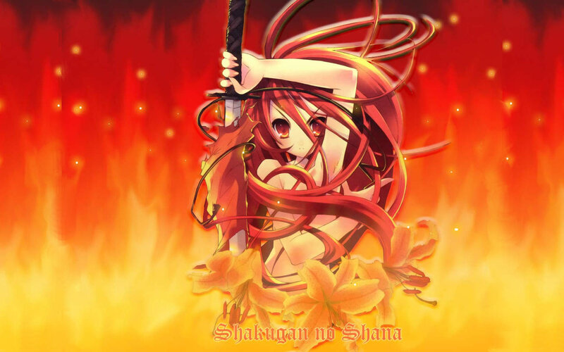 Anime girl with sword in fire
