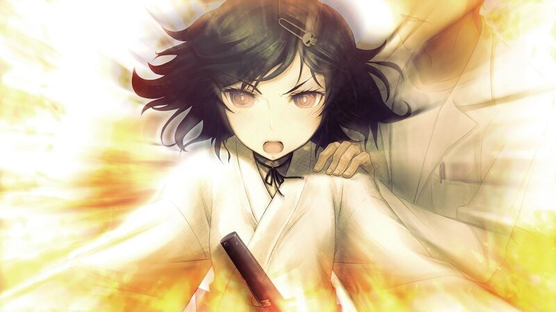 anime girl with sword in flames