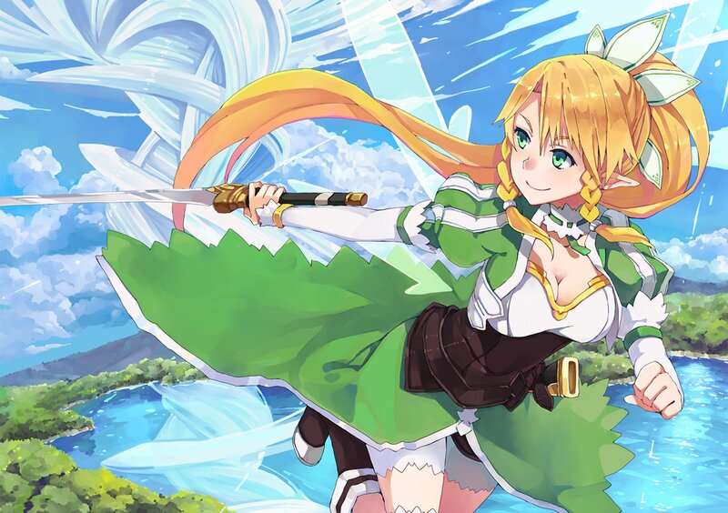 Anime girl with sword in flight