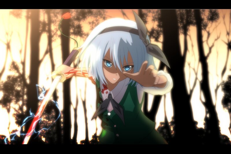 Anime girl with sword in forest