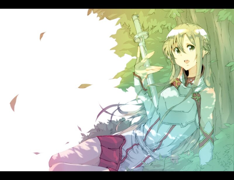 anime girl with sword in forest