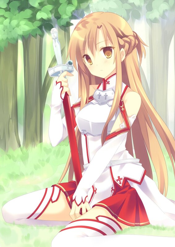 Anime girl with sword in forest