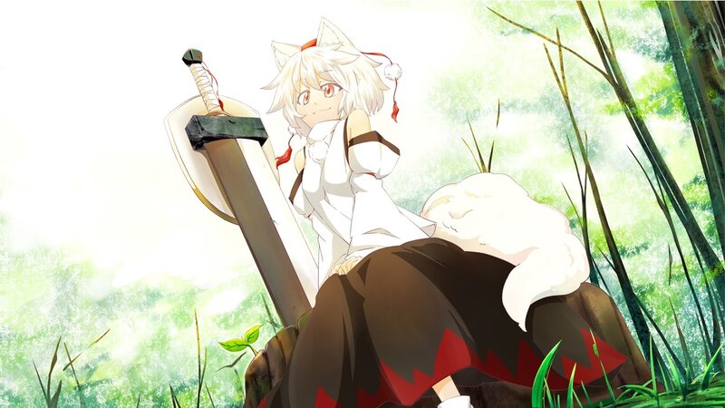 anime girl with sword in forest