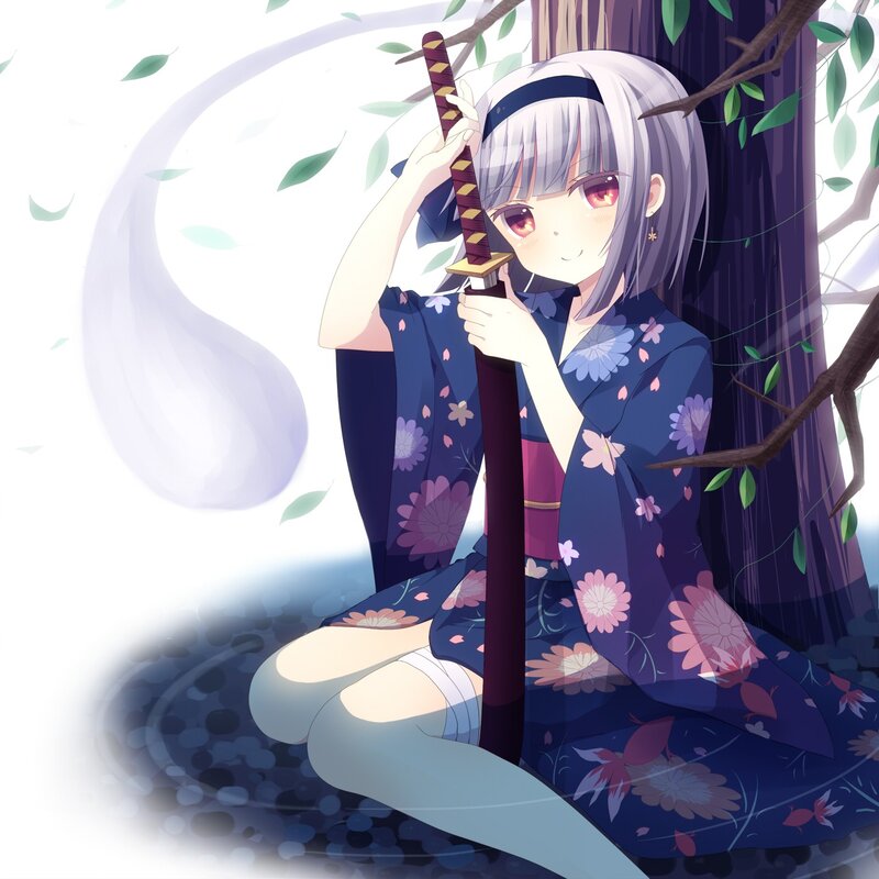 anime girl with sword in forest