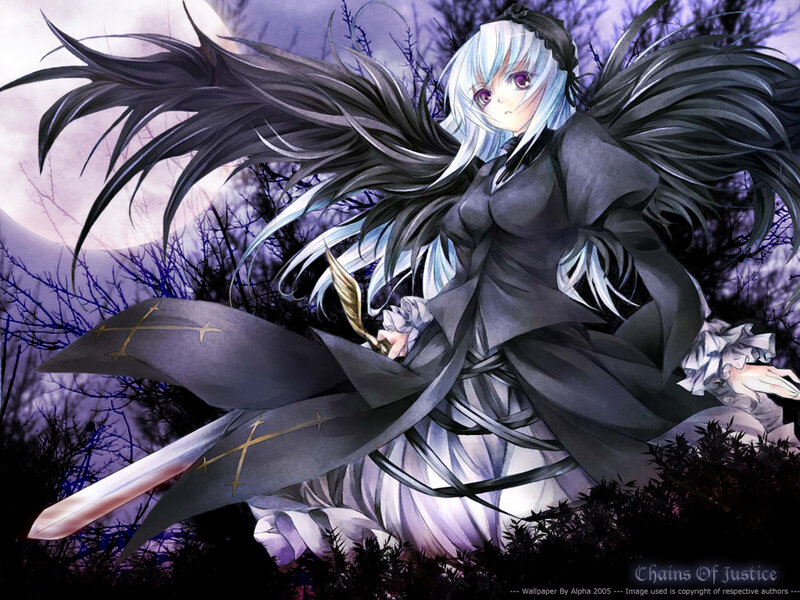 Anime girl with sword in forest