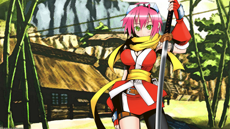 anime girl with sword in forest