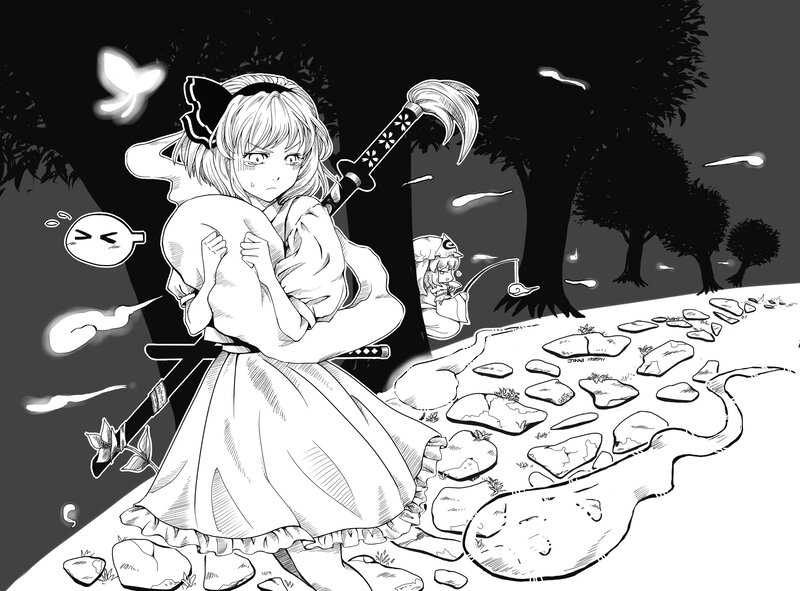 Anime girl with sword in forest