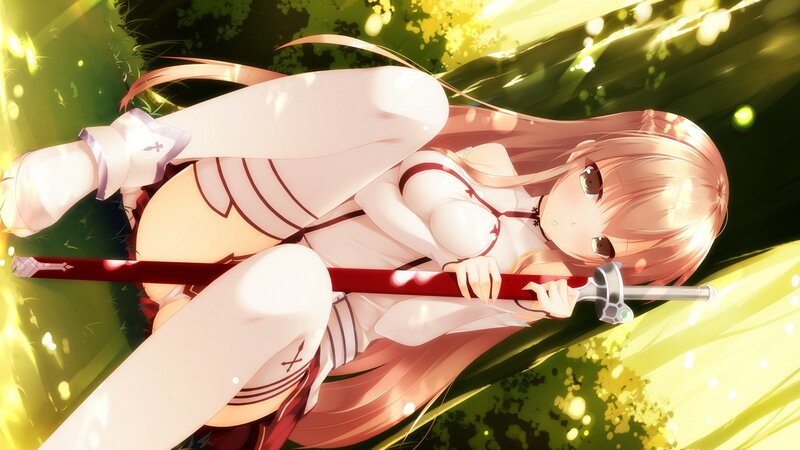 Anime girl with sword in grass