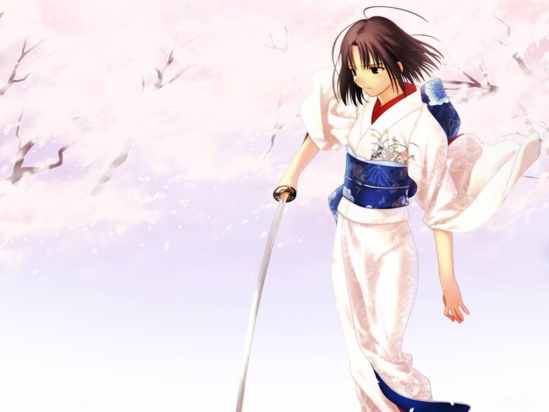anime girl with sword in kimono