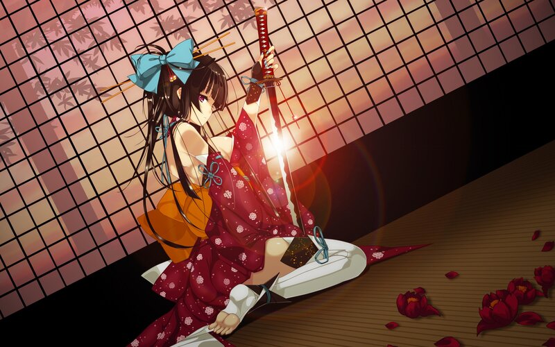 anime girl with sword in kimono