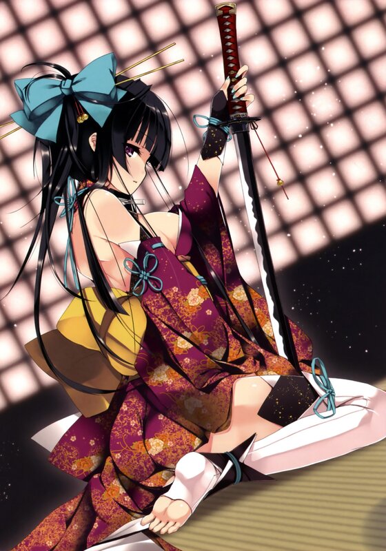 Anime girl with sword in kimono