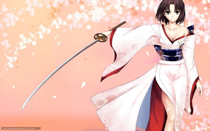 anime girl with sword in kimono