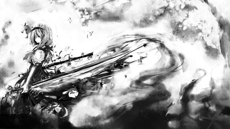anime girl with sword in mist