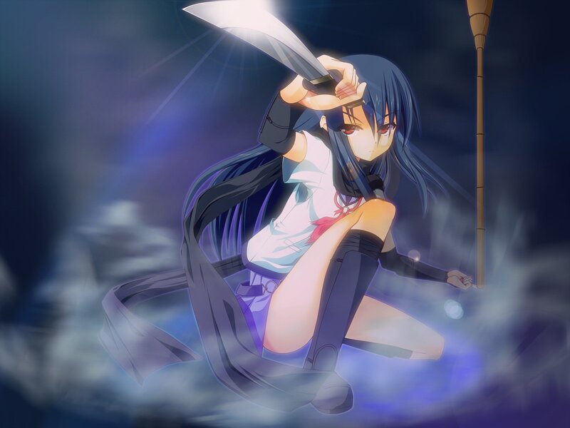anime girl with sword in mist
