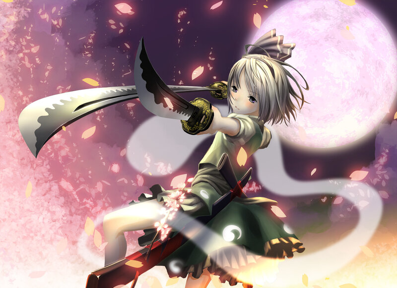 Anime girl with sword in moonlight