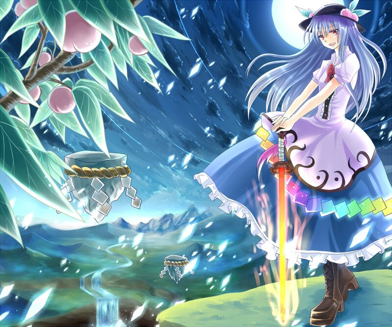 anime girl with sword in moonlight