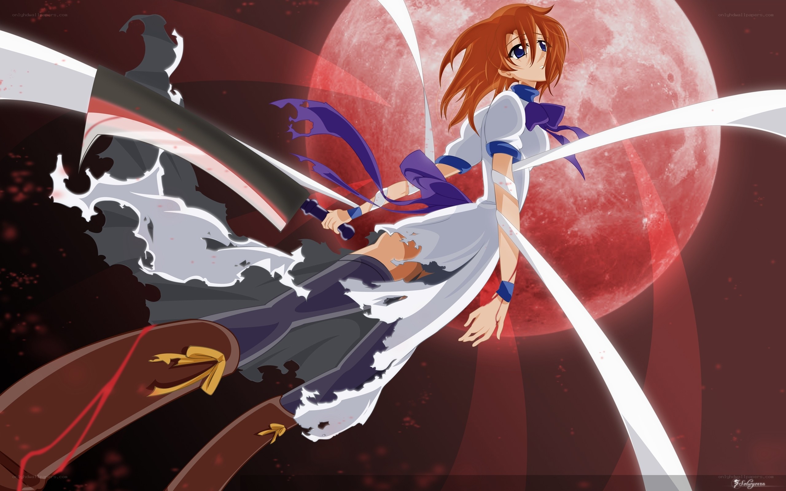 anime girl with sword in moonlight