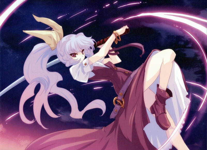 anime girl with sword in motion