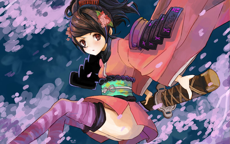 anime girl with sword in motion