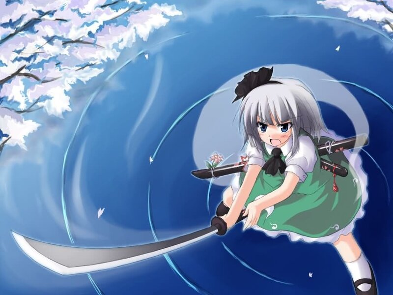 anime girl with sword in motion