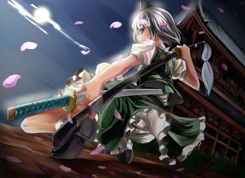 Anime girl with sword in night