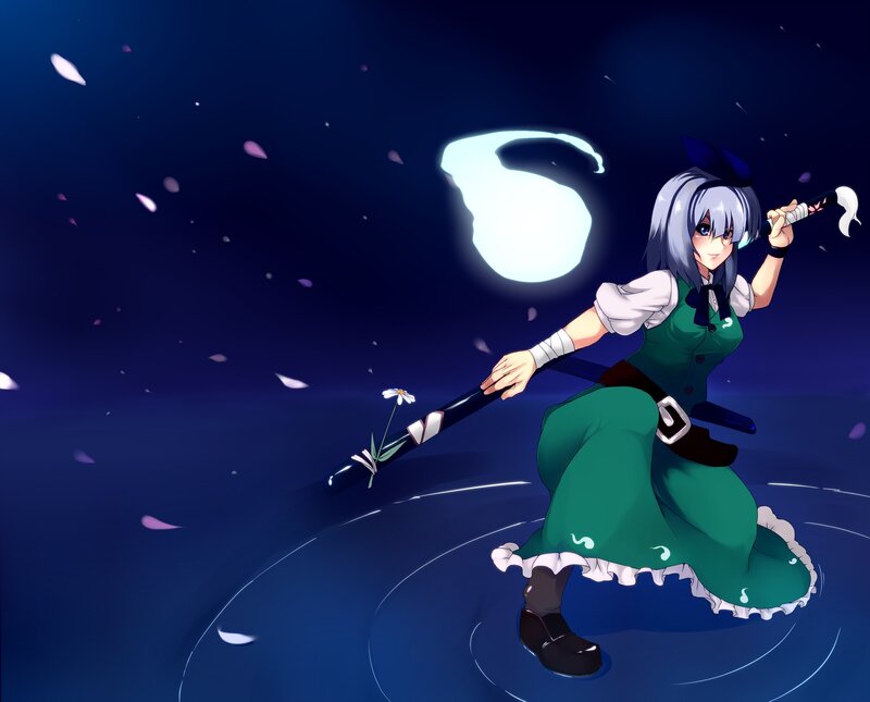 Anime girl with sword in night