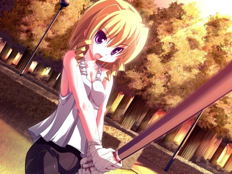 anime girl with sword in park