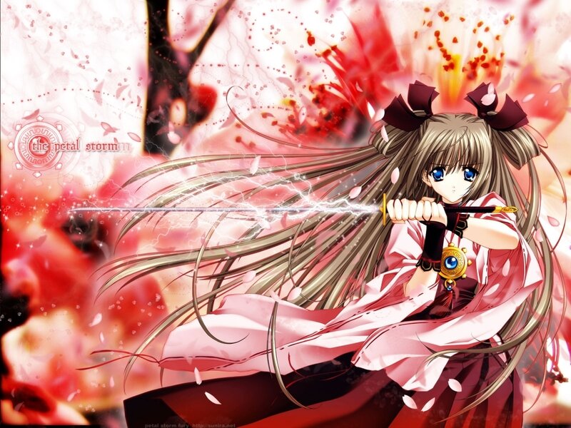 Anime girl with sword in petal storm