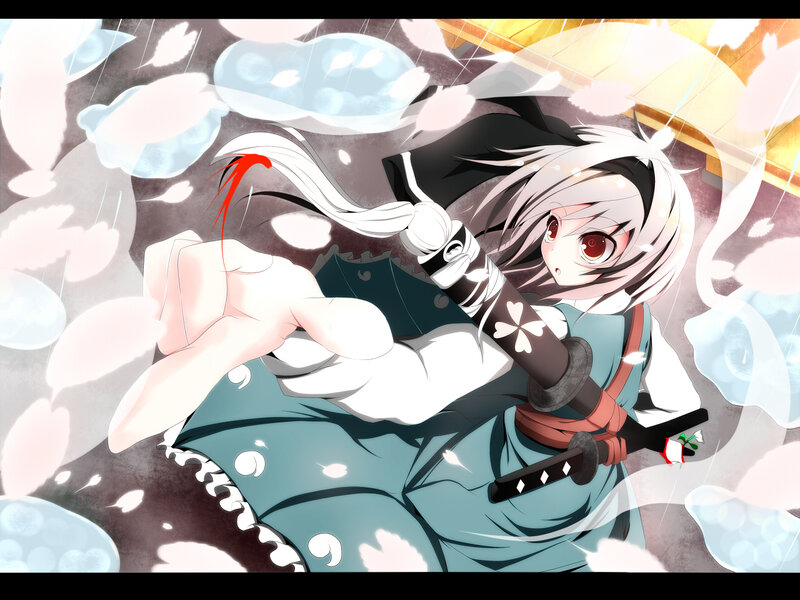 anime girl with sword in rain