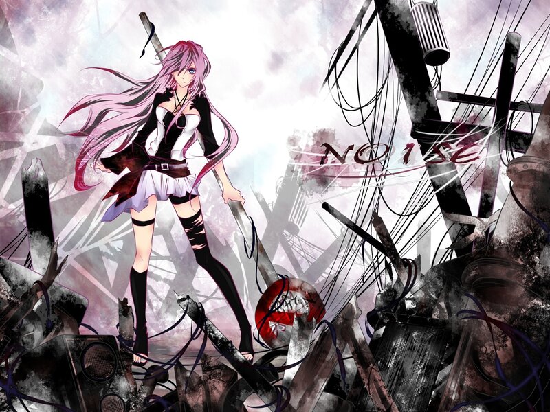anime girl with sword in ruins