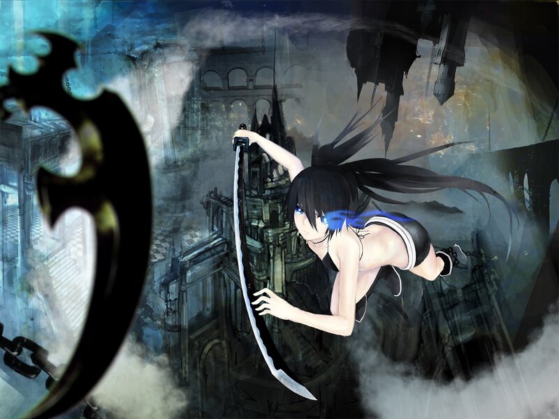 anime girl with sword in ruins