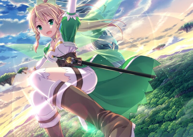 anime girl with sword in sky