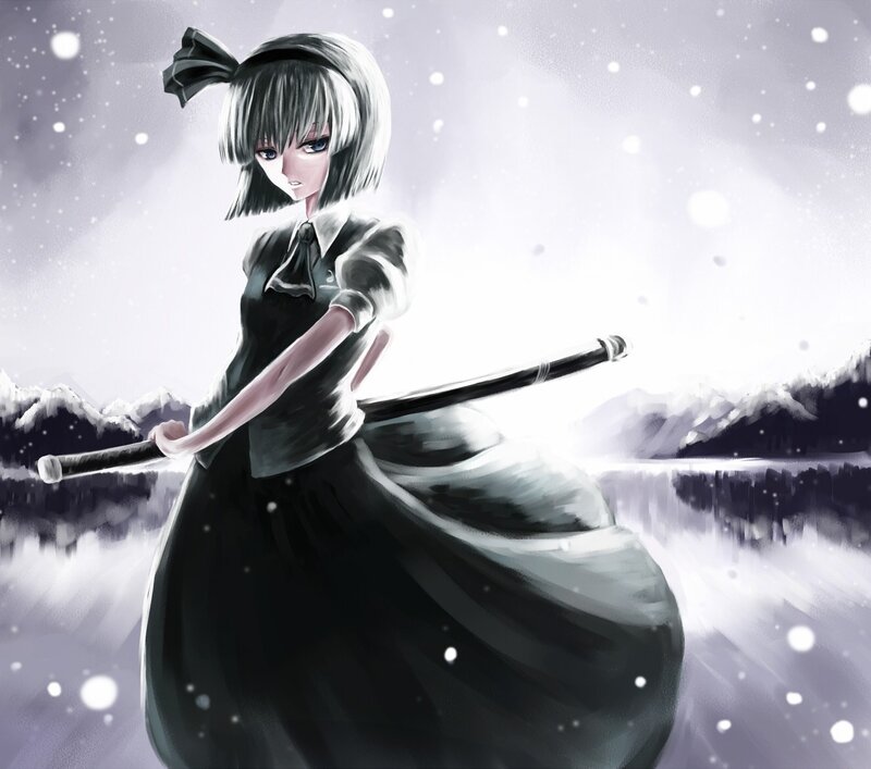 anime girl with sword in snow