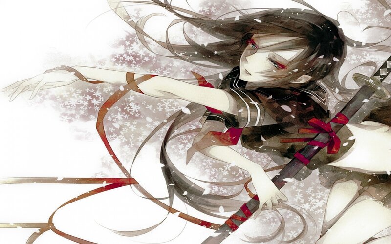 anime girl with sword in snow