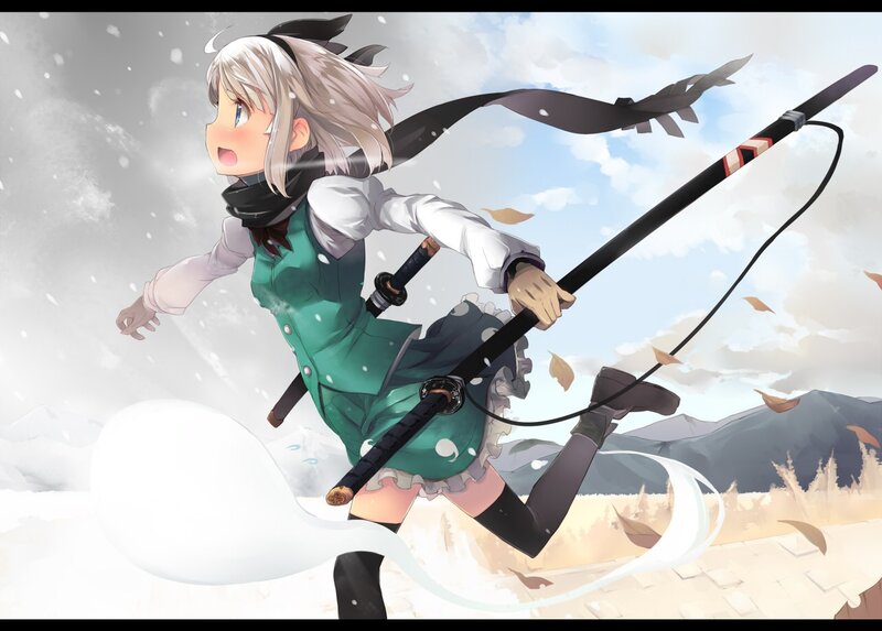 anime girl with sword in snow