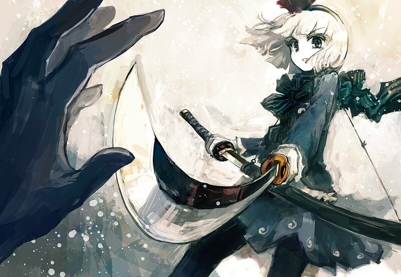 Anime girl with sword in snow