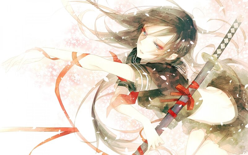 Anime girl with sword in snow