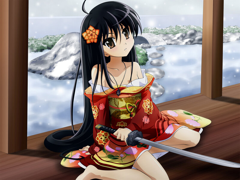 anime girl with sword in snow