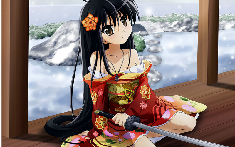 anime girl with sword in snow