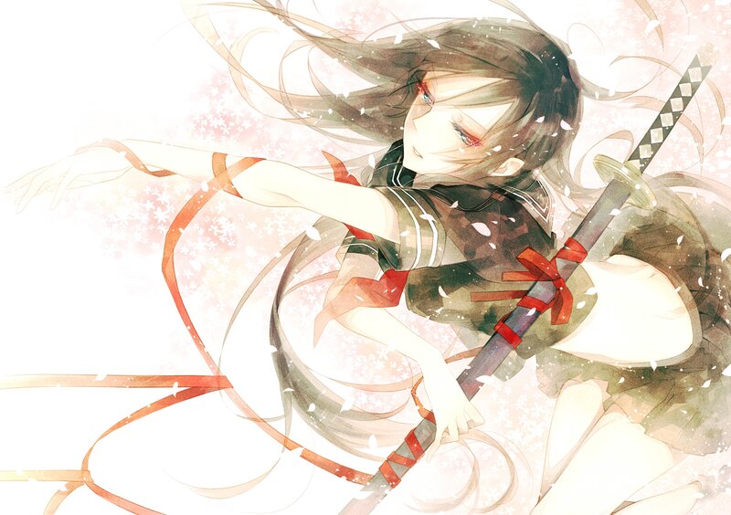 Anime girl with sword in snow