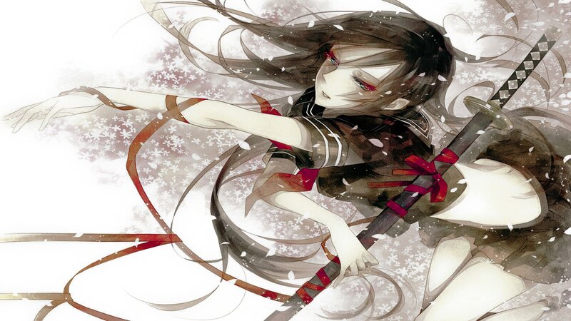 anime girl with sword in snow